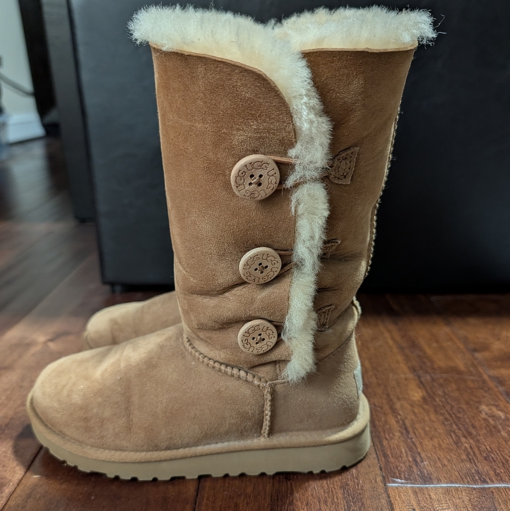 UGG Big Kids Tan Sheepskin Button Boots